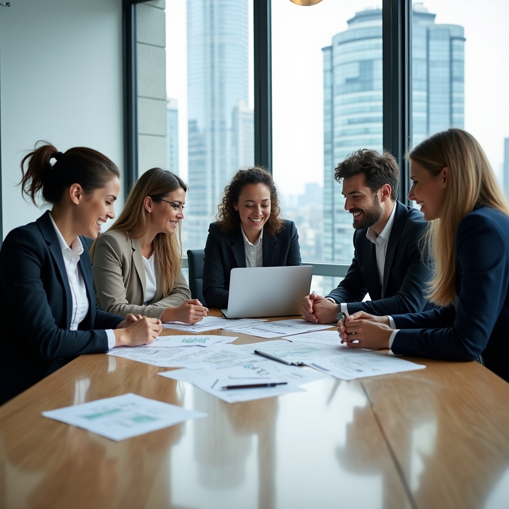 Echipă colaborând la un workshop de management de proiect
